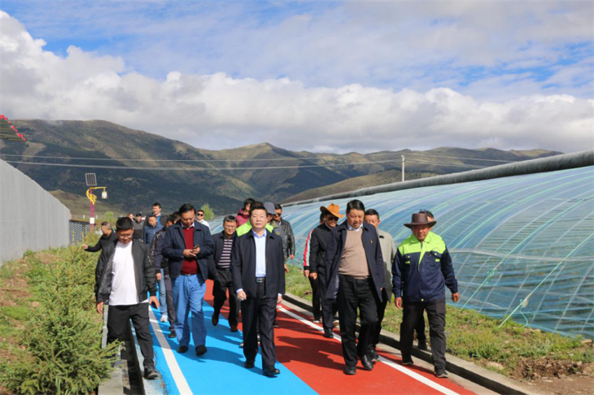 2021年6月10日，成都市委常委、統戰部部長、市總工會主席、市對口支援阿壩州甘孜州領導小組副組長吳凱，調研理塘縣現代農業發展項目瑪吉阿米花園農莊。新都區委統戰部供圖