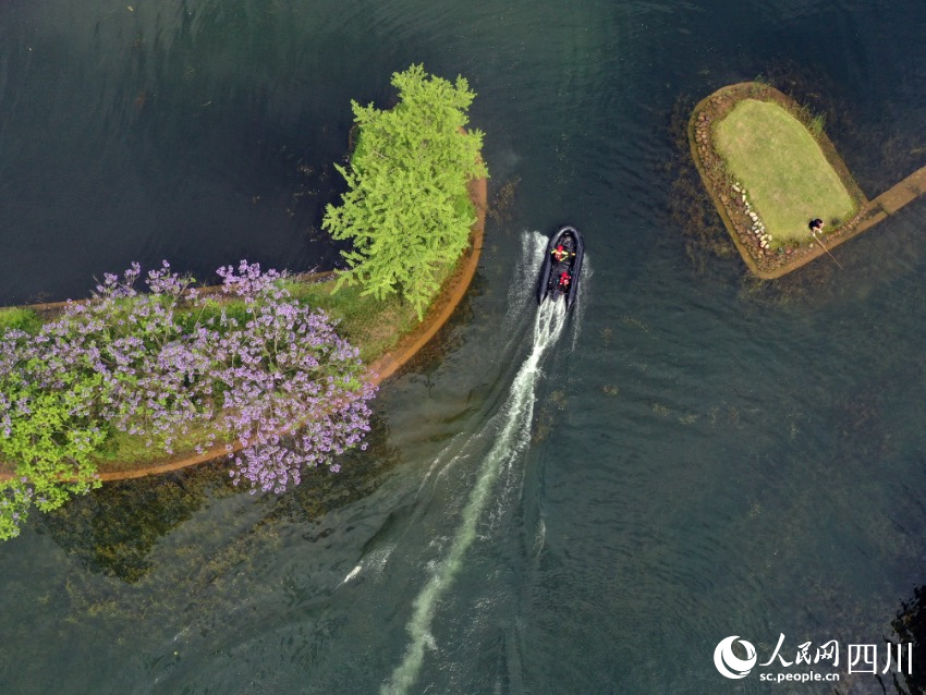 四川省森林消防總隊特勤大隊一中隊消防員在成都市麓湖生態城進行防汛應急救援綜合實戰演練。程雪力攝