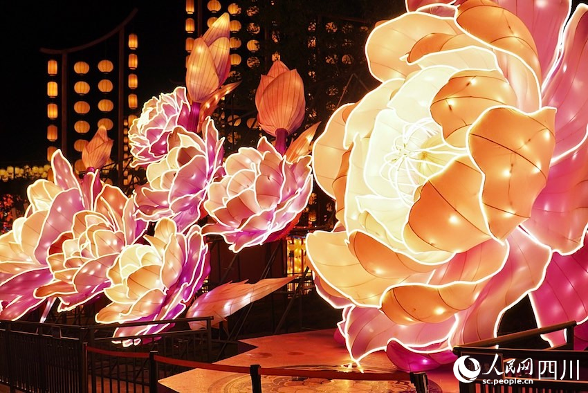 “嘉年華”現場，色彩運用大膽獨特燈組《花好月圓》吸睛。人民網 趙祖樂攝