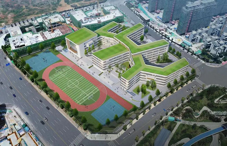 成都市龍江路小學桐灣校區設計鳥瞰圖。天府新區融媒體中心供圖