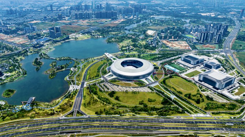 東安湖體育公園鳥瞰圖。龍泉驛區融媒體中心供圖