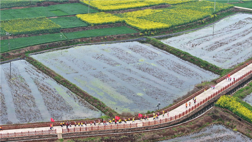 扛起紅旗就出發。中江縣委宣傳部供圖