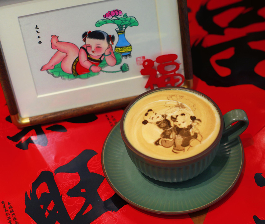 年畫咖啡。綿竹金申文旅公司供圖