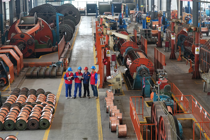 4月10日，國網成都供電公司黨委組織黨員服務隊到四川新蓉電纜公司生產車間開展用電檢查服務，確保企業用電無憂。國網成都供電公司供圖