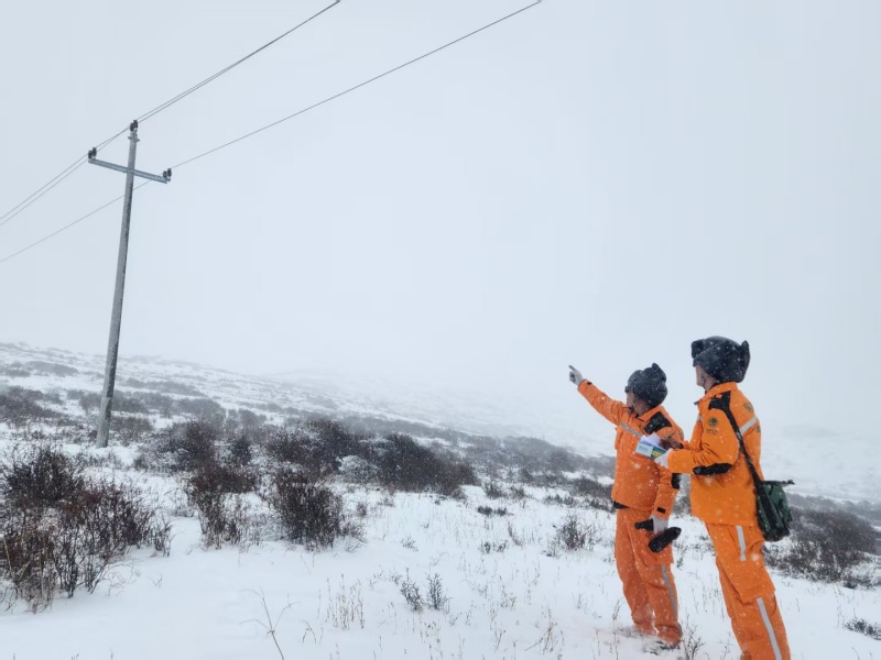 國網阿壩若爾蓋縣供電公司唐克供電服務站員工在轄區內對10千伏線路開展雪天線路特巡工作。格讓措攝